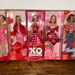 New Vintage 2000-2004 Barbie Valentine Doll Collection in Pink & Red Dresses